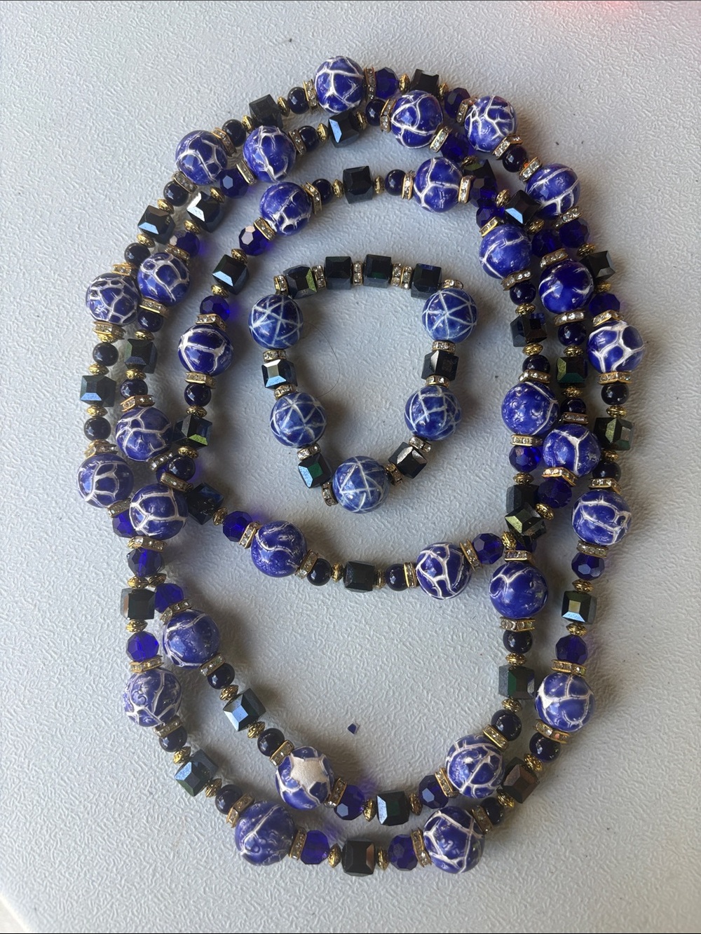 Blue Beaded Necklace and Bracelet Set - Women Jewelry